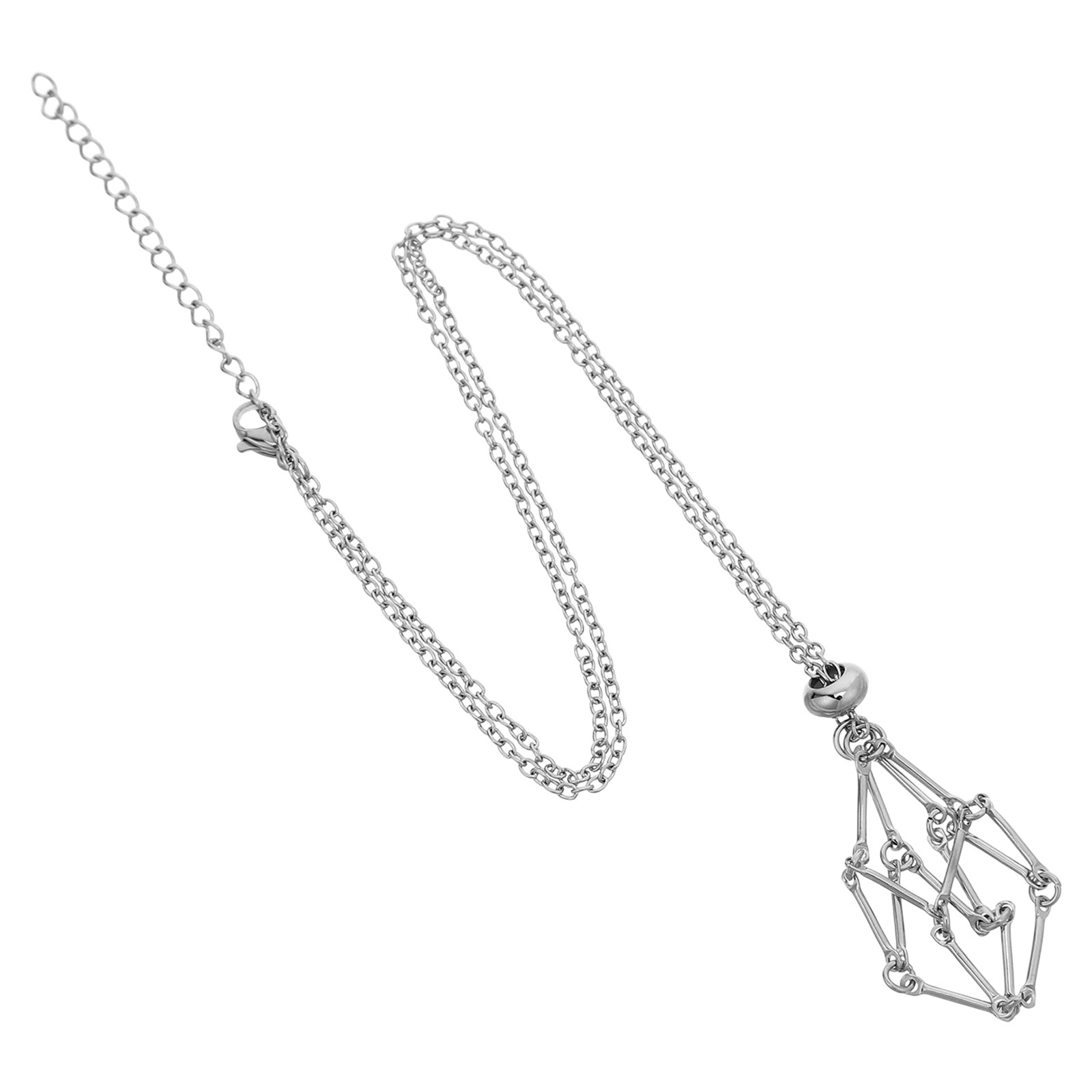 Crystal Pendant Necklace Natural Stone - Kristall-Halskette mit Fischernetz-Käfig-Anhänger aus Edelstahl, verstellbare