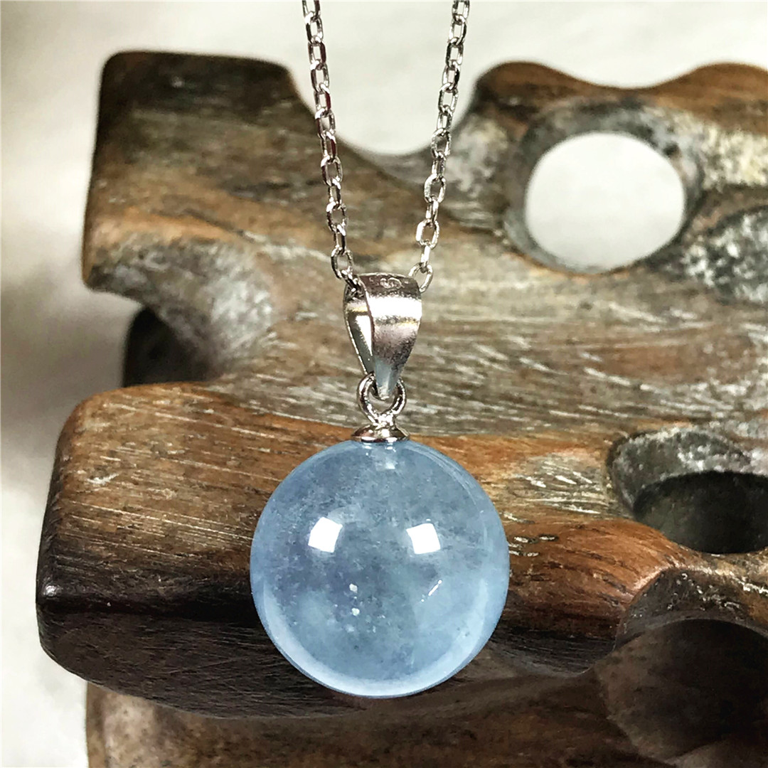 925 Sterling Silver Chain Necklace Men - 13mm Natürliche Blaue Aquamarin Anhänger Halskette