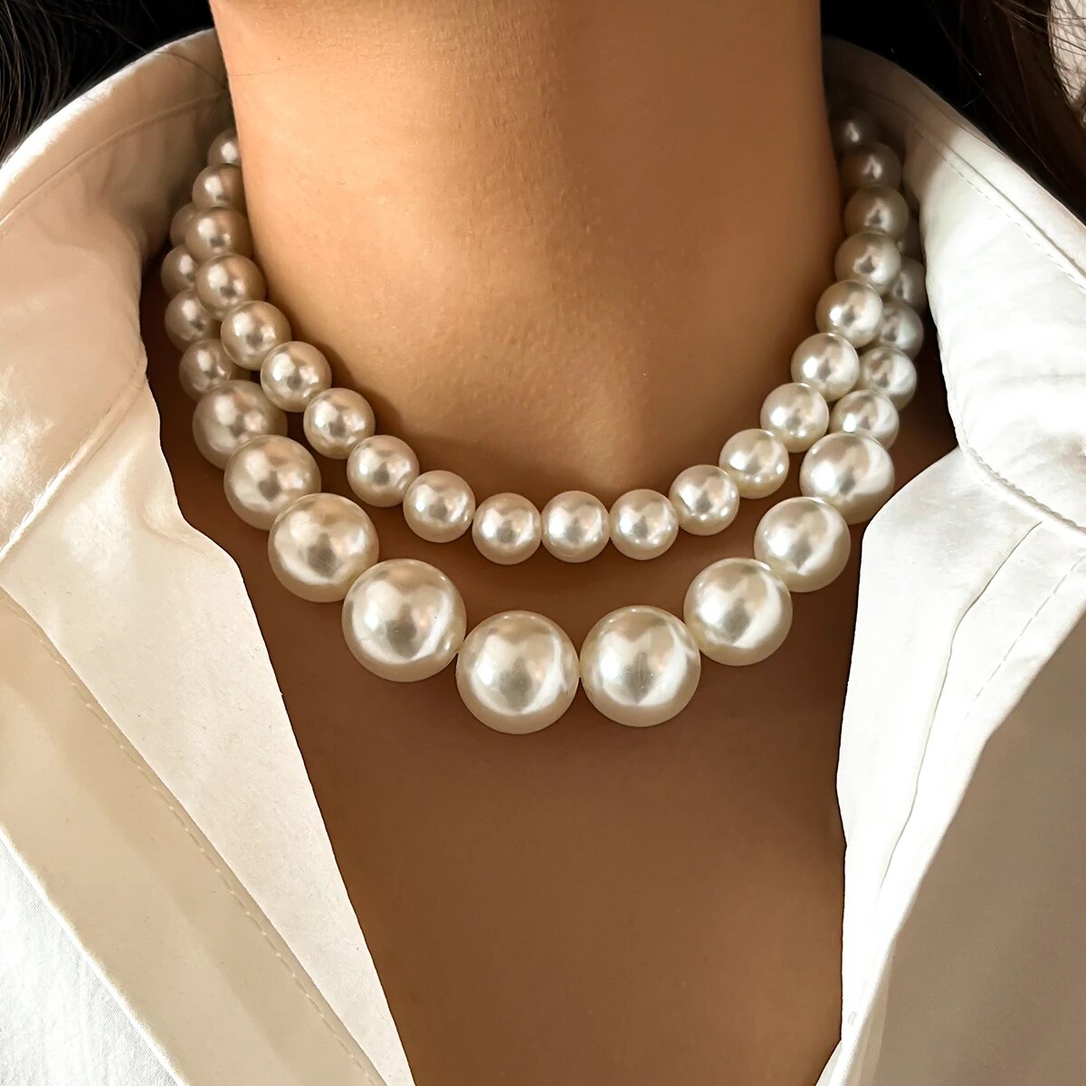 Pearl Choker Necklace Vintage - 2 Teile/satz Übertrieben Große Imitation Perle