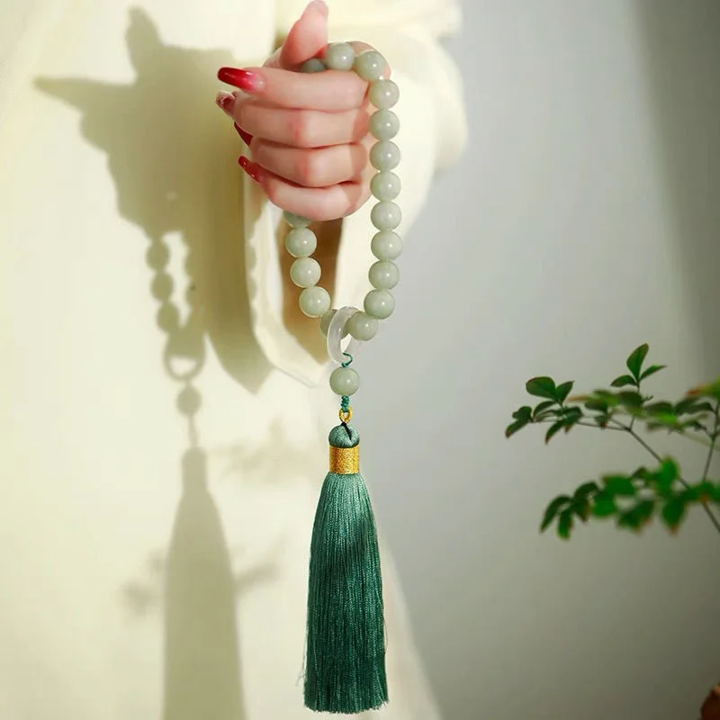 Bracelets - Grüner Jade stein 12mm Perlen Quaste