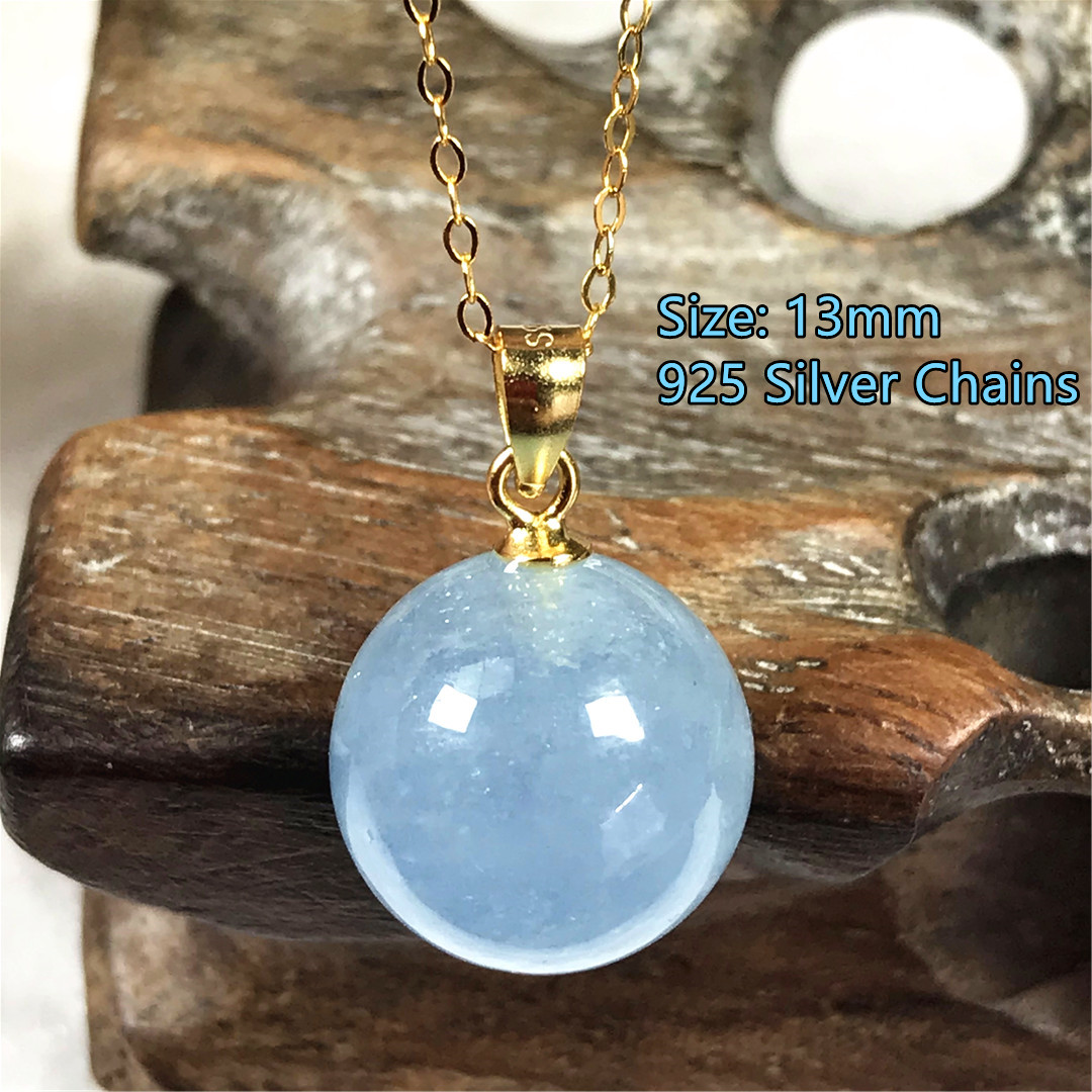 13mm Natürliche Blaue Aquamari – 925 Sterling Silver Chain Necklace Men Bewertung und Preis
